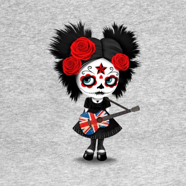 Sugar Skull Girl Playing Union Jack British Flag Guitar by jeffbartels